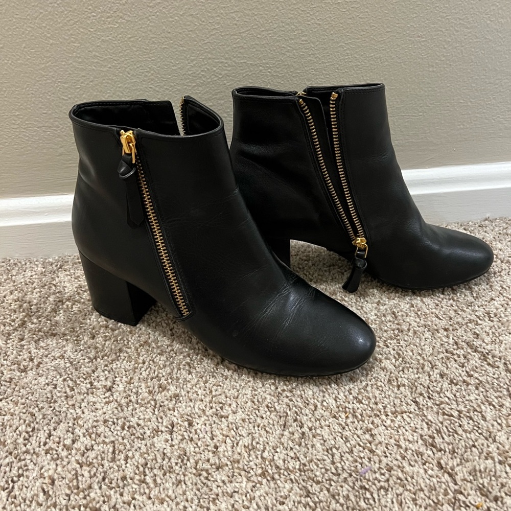 Cole Haan Black Ankle Boots with Gold Zipper